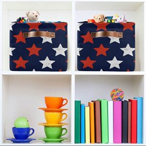 Patriotic Stars Memorial Independence Day Storage Basket Fabric Storage Bin American Flag Fourth of July Foldable Storage Boxes for Baby Cloth Dog Toy Book Storage Cubes Shelf Closet Basket 16×12×8