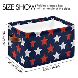 Patriotic Stars Memorial Independence Day Storage Basket Fabric Storage Bin American Flag Fourth of July Foldable Storage Boxes for Baby Cloth Dog Toy Book Storage Cubes Shelf Closet Basket 16×12×8