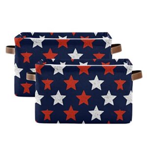 Patriotic Stars Memorial Independence Day Storage Basket Fabric Storage Bin American Flag Fourth of July Foldable Storage Boxes for Baby Cloth Dog Toy Book Storage Cubes Shelf Closet Basket 16×12×8