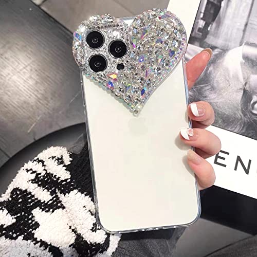 MOSEZA Compatible with iPhone 13 Pro Max case,Luxury Bling Rhinestone 3D Diamond Love Case Cute Glitter Sparkle Soft Silicone TPU Case Cover for Women Girls