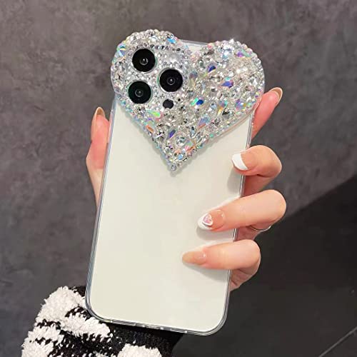 MOSEZA Compatible with iPhone 13 Pro Max case,Luxury Bling Rhinestone 3D Diamond Love Case Cute Glitter Sparkle Soft Silicone TPU Case Cover for Women Girls