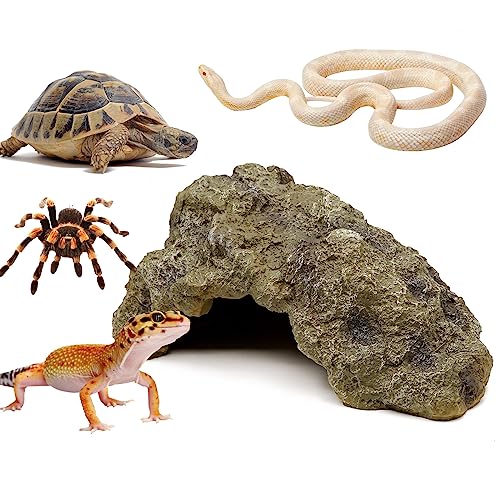 KHEARPSL Large Reptile Hideout Reptile Rock Hide Cave Hideaway Shelter for Bearded Dragon Lizards Snake Gecko Turtle Amphibian Habitat Decor (Large)