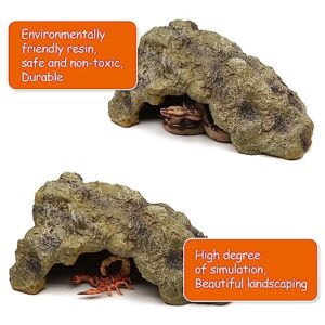 KHEARPSL Large Reptile Hideout Reptile Rock Hide Cave Hideaway Shelter for Bearded Dragon Lizards Snake Gecko Turtle Amphibian Habitat Decor (Large)