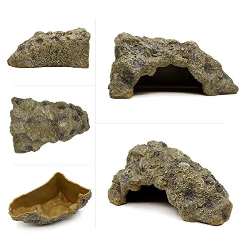 KHEARPSL Large Reptile Hideout Reptile Rock Hide Cave Hideaway Shelter for Bearded Dragon Lizards Snake Gecko Turtle Amphibian Habitat Decor (Large)