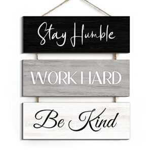 creoate inspirational wall art 3 pieces stay humble work hard be kind sign for home office wall decor rustic wood hanging plaque for entrepreneur workplace