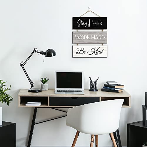 Creoate Inspirational Wall Art 3 Pieces Stay Humble Work Hard Be Kind Sign for Home Office Wall Decor Rustic Wood Hanging Plaque for Entrepreneur Workplace