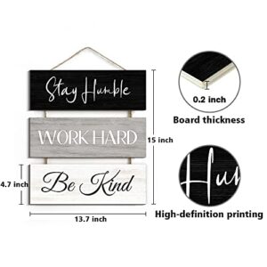 Creoate Inspirational Wall Art 3 Pieces Stay Humble Work Hard Be Kind Sign for Home Office Wall Decor Rustic Wood Hanging Plaque for Entrepreneur Workplace