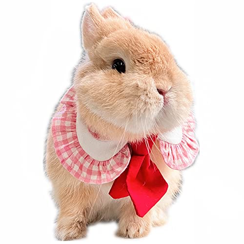 Bunny Rabbit Clothes Collar Plaid Bandana with Tie Decor Adjustable Bibs Scarf with Safety Buckle Formal Suit Style Rabbit Clothes for Bunny Kitten Cats Puppy Chinchilla Guinea Pig (L, Pink)