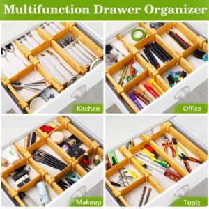 SALMOPH Adjustable Drawer Organizer Kitchen Utensils, Bamboo Drawer Dividers with Inserts and sliders, Spring-loaded Organizer for Large Utensil, Clothes, Bathroom, Dresser and Office 4Pack