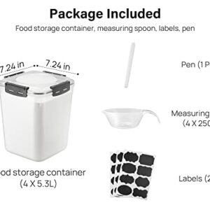 Kootek 5.3L(179Oz) Cereal Containers Storage with Lid for Pantry Organization and Storage, 4pcs Large Airtight Food Storage Containers for Cereal, Flour and Sugar with Pen, Labels, Measuring Spoon