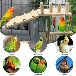 Parrot Stands with Climbing Ladder, Wooden Play Gyms and Bird Wood Swing ,Bird Perches Cage Toys Mini Parrot for Lovebird Budgie and Other Small Birds 