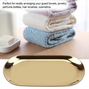 Multipurpose Table Tray Stainless Steel Jewelry Storage Box Cosmetics Organizer for Kitchen Bathroom (L-Gold)