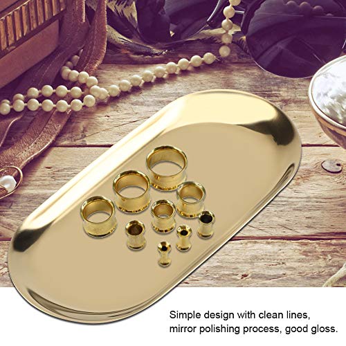 Multipurpose Table Tray Stainless Steel Jewelry Storage Box Cosmetics Organizer for Kitchen Bathroom (L-Gold)