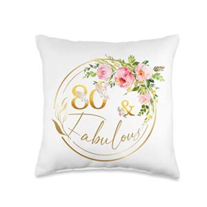 80 and fabulous 80th birthday gifts for women birthday gifts fabulous 80 years old throw pillow, 16x16, multicolor