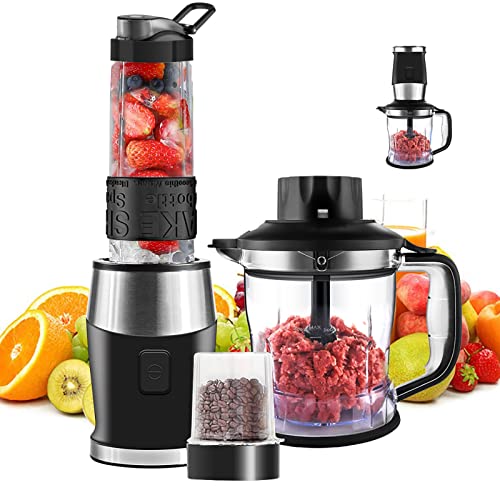 Blender and Food Processor Combo,Blender for Shakes and Smoothies Maker,700W Multifunctional Kitchen System for Mixer Blender/Chopper/Grinder with 19-oz Portable Bottle, Easy to Clean