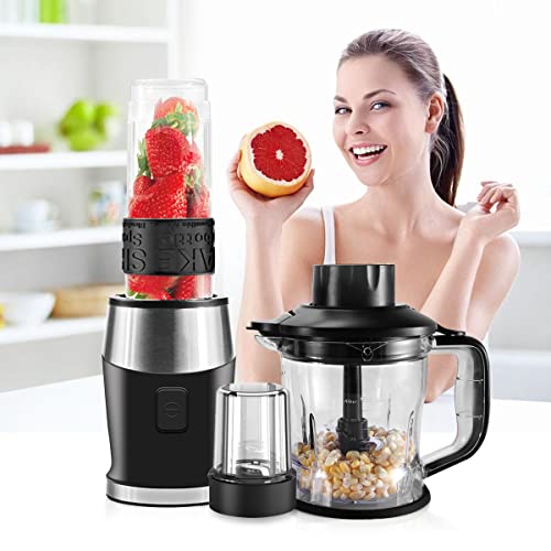 Blender and Food Processor Combo,Blender for Shakes and Smoothies Maker,700W Multifunctional Kitchen System for Mixer Blender/Chopper/Grinder with 19-oz Portable Bottle, Easy to Clean