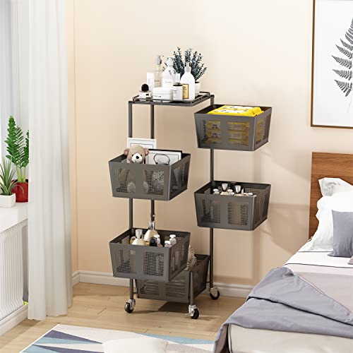 Moxeay Rotating Storage Rack Multi Layer Kitchen Storage Shelf Square Removable Metal Basket Household Shelf Fruit Stand for Kitchen Floor, Bathroom