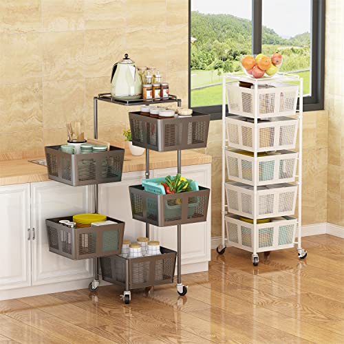Moxeay Rotating Storage Rack Multi Layer Kitchen Storage Shelf Square Removable Metal Basket Household Shelf Fruit Stand for Kitchen Floor, Bathroom