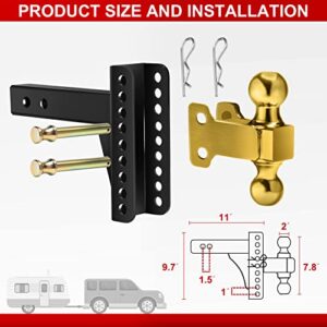 HOPERAN Adjustable Trailer Hitch,6-inch Drop/Rise Trailer Hitch,Fits 2-inch Receiver,Ball Mount Hitch,2" & 2-5/16" Trailer Balls,Tow Hitch for Heavy Duty Truck with Double Pins and Trailer Hitch Lock.