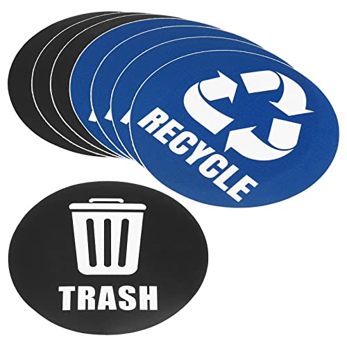 M METERXITY 8 Pack Recycle Sticker - Home Trash Can Labels, Strong Adhesion & Smooth Surface, Apply to Kitchen/Garden Trash Bin (5 Inch, White on Blue/Black)