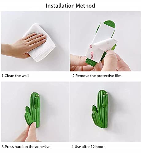 Cute Adhesive Hooks, Decorative Wall Hooks, Cactus Shaped Key Hooks for Home Apartment Entryway Decor-Wall Key Holder for Hanging Keys Purses, Double Sided Adhesive Wall Key Hooks-Green/3Pcs