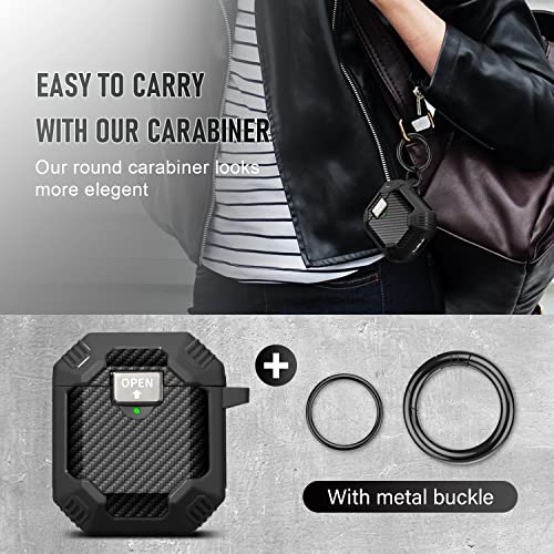 Maxjoy Compatible with Airpods 1st & 2nd Generation Case, Full Body Rugged Carbon Fiber Hard Shell Protective Case Cover with Keychain for Airpods 1st & 2nd Generation Case, Black