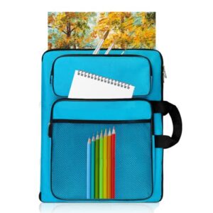 treochtfun art portfolio for kids artwork, art bag organizer 15x18 in for children drawing lesson,a3 artist backpack storage sketchbook,drawing pencil,art set.empty art case(blue)