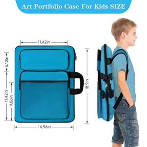 TreochtFUN Art Portfolio For Kids Artwork, Art Bag Organizer 15x18 In For Children Drawing Lesson,A3 artist Backpack Storage Sketchbook,Drawing Pencil,Art Set.Empty art case(Blue)