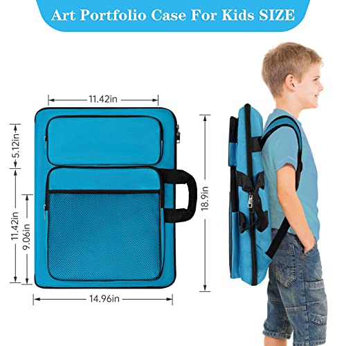 TreochtFUN Art Portfolio For Kids Artwork, Art Bag Organizer 15x18 In For Children Drawing Lesson,A3 artist Backpack Storage Sketchbook,Drawing Pencil,Art Set.Empty art case(Blue)