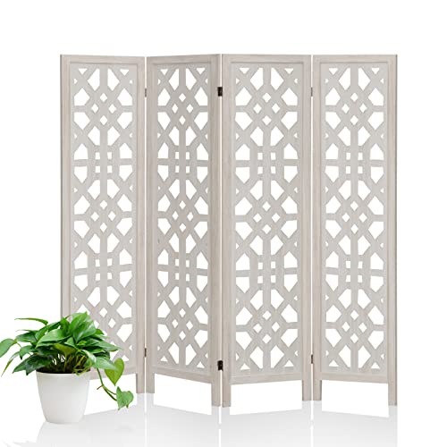 White Room Divider 4 Panel Cutout Room Divider and Folding Privacy Screens 5.6ft Temporary Wall Dividers Room Separator Free Standing Room Dividers for Home Office Restaurant Bedroom