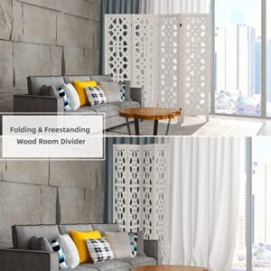 White Room Divider 4 Panel Cutout Room Divider and Folding Privacy Screens 5.6ft Temporary Wall Dividers Room Separator Free Standing Room Dividers for Home Office Restaurant Bedroom