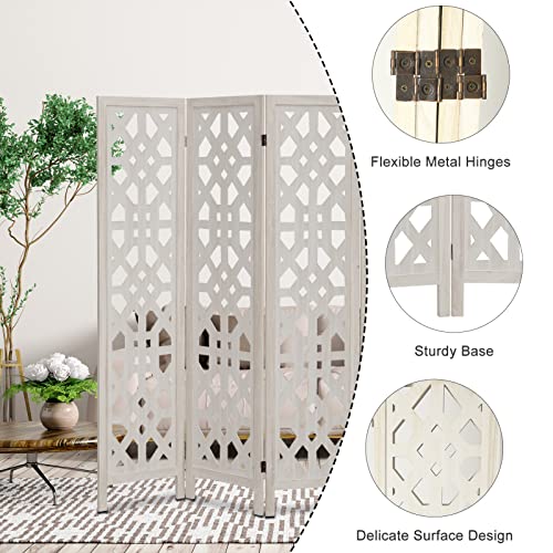 White Room Divider 4 Panel Cutout Room Divider and Folding Privacy Screens 5.6ft Temporary Wall Dividers Room Separator Free Standing Room Dividers for Home Office Restaurant Bedroom