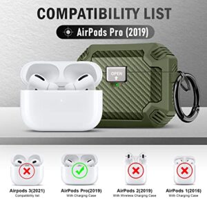 Maxjoy Compatible with AirPods pro Case, Secure Lock Clip Full Body Rugged Hard Shell Protective Case Cover with Keychain for AirPod pro Case Generation Case,Army Green