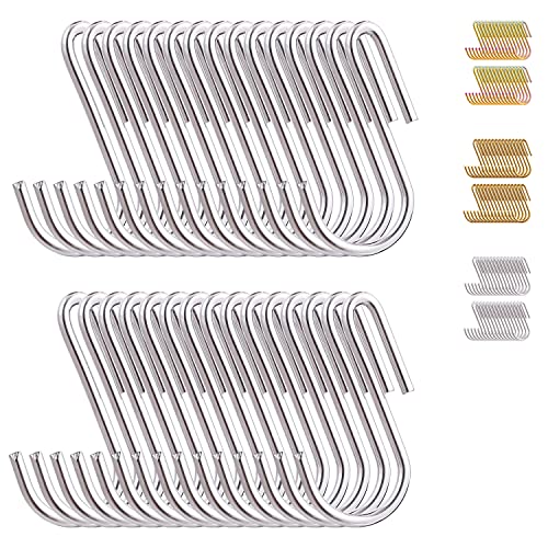Evanda Gold Hooks for Hanging Pack of 30, Heavy Duty Stainless Steel Titainium Plating Metal Mutil Purpose Hanger for Kitchen Pans, Pots, Utensils Tooks, Cups, Mugs, Clothes, Bags, Towels, Plants