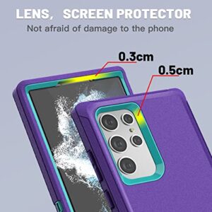 AICase Bundle for Galaxy S22 Ultra Case with Screen Protector (Bundle of Purple/Pool Blue Case+Black Case)