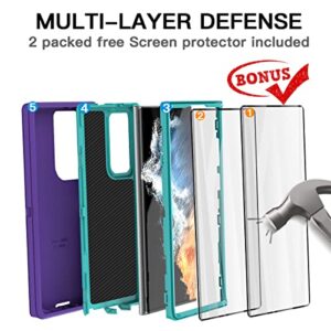 AICase Bundle for Galaxy S22 Ultra Case with Screen Protector (Bundle of Purple/Pool Blue Case+Black Case)