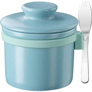 yangbaga butter crock storage,porcelain butter keeper with silicone magnet collar & butter knife -keep butter fresh & soften for restaurant、kitchen and dining blue
