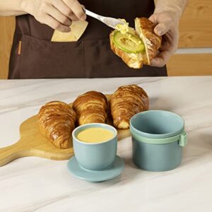 Yangbaga Butter Crock Storage,Porcelain Butter keeper with Silicone Magnet Collar & Butter Knife -Keep Butter Fresh & Soften for Restaurant、Kitchen and Dining Blue