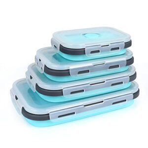 vigind set of 4 collapsible foldable silicone food storage container, leftover meal box with airtight plastic lids for kitchen, bento lunch boxes-microwave, dishwasher and freezer safe