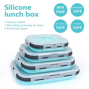 VIGIND Set of 4 Collapsible Foldable Silicone Food Storage Container, Leftover Meal Box With Airtight Plastic Lids For Kitchen, Bento Lunch Boxes-Microwave, Dishwasher and Freezer Safe