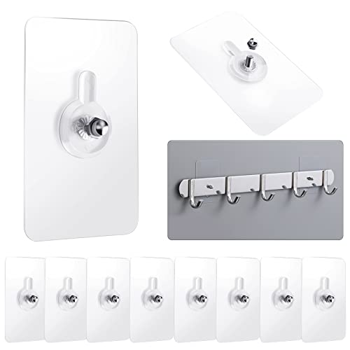 Abeillo 10 Pcs Adhesive Wall Hooks, No Nail Wall Mount Screw Hangers Hooks Screw Free Sticker for Hanging Paintings, Reusable Sticky Hooks for Kitchen, Bathroom, Home, Office (13LB)