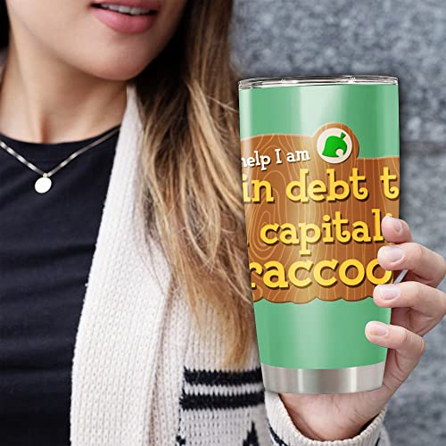 DOINB TIAN Insulated Tumbler Help I Am In Debt To A Capitalist Raccoon Animal New Horizons Tom Nook Crossings Stainless Steel Coffee Cup 20 Oz Travel Mug White 20, 30oz