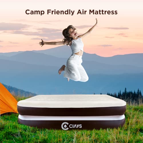 Ciays Air Mattress with Built-in Pump, Flocked Top Inflatable Air Bed with Carrying Bag for Home and Camping, 16" Elevated Blow Up Mattress for Guests, Family, Twin, Brown (CIAM01)
