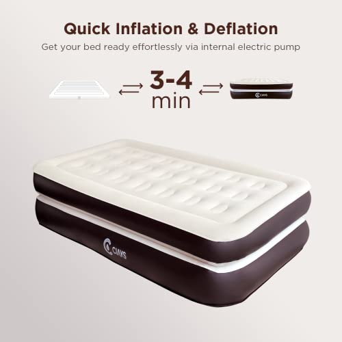 Ciays Air Mattress with Built-in Pump, Flocked Top Inflatable Air Bed with Carrying Bag for Home and Camping, 16" Elevated Blow Up Mattress for Guests, Family, Twin, Brown (CIAM01)