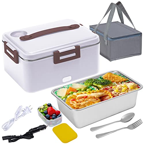 Suewow Electric Lunch Box 80W Food Heater 1.8L Portable Leak proof Self Heating Lunch Box 12V 24V 110V Faster Heated Lunch Boxes for Car/Truck/Home Self Heating Box 304 Stainless Steel Container