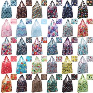 shappy 30 pieces kitchen reusable grocery bags foldable shopping bags with separated zipper storage pouch and handles lightweight waterproof reusable bags washable cloth bags tote grocery bags
