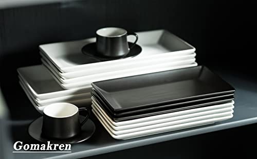 Gomakren Black Serving Platter Set of 4 Porcelain Serving Plates Rectangular Serving Dishes and Platters Serving Trays for Party Food Appetizer Salads Sushi, 10 Inches Black Serveware Gifts