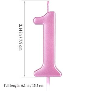 AIEX 2.76 Inch/ 7cm Cake Number Candles, Happy Birthday Number Candles Pink Numeral Cake Toppers for Birthday Wedding Anniversary Party Celebration (Number 1)