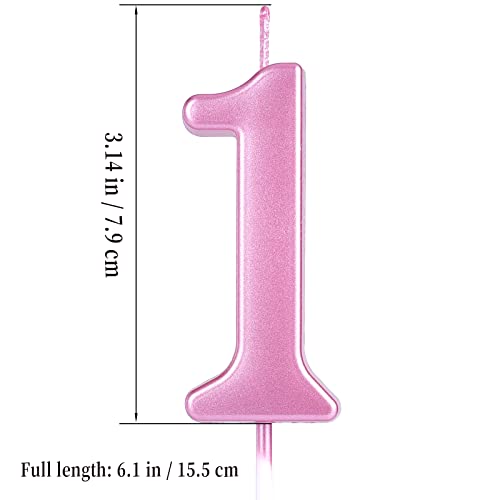 AIEX 2.76 Inch/ 7cm Cake Number Candles, Happy Birthday Number Candles Pink Numeral Cake Toppers for Birthday Wedding Anniversary Party Celebration (Number 1)