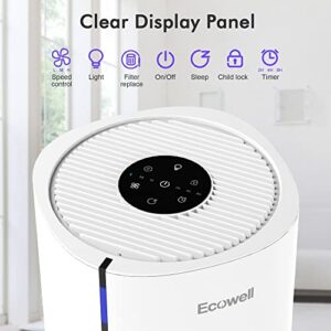 ECOWELL HEPA Air Purifier for Home Bedroom, Remove 99.97% Dust Pollen Odors Pet Dander, Large Room Air Purifiers for Office Desk Kitchen Living Room, EAP250W, White, 8.6 x 8.6 x 14.17 inch